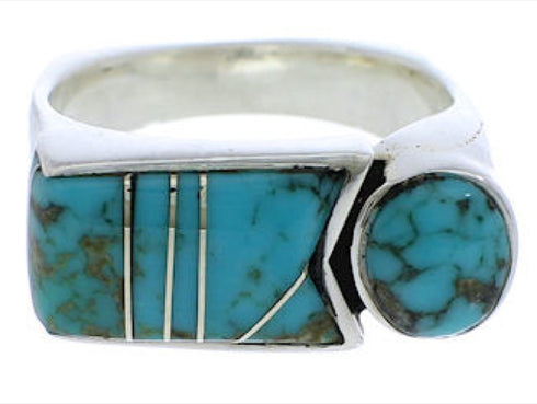 Southwestern Sterling Silver Turquoise Ring Size 6-1/2 UX39826